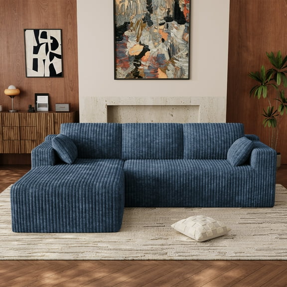 Wiilayok 103" Cloud Sectional Couch with L-Shape Chaise,Modern Modular Sofa with Deep Seat, Comfy Boneless Upholstered Couches for Living Room Bedroom,Blue (Plush Corduroy Fabric)