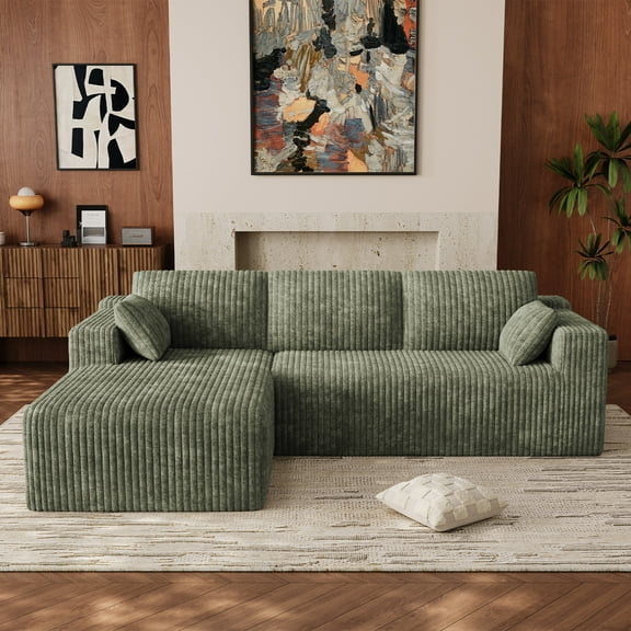 Wiilayok 103" Cloud Sectional Couch with L-Shape Chaise,Modern Modular Sofa with Deep Seat, Comfy Boneless Upholstered Couches for Living Room Bedroom,Olive Green (Plush Corduroy Fabric)