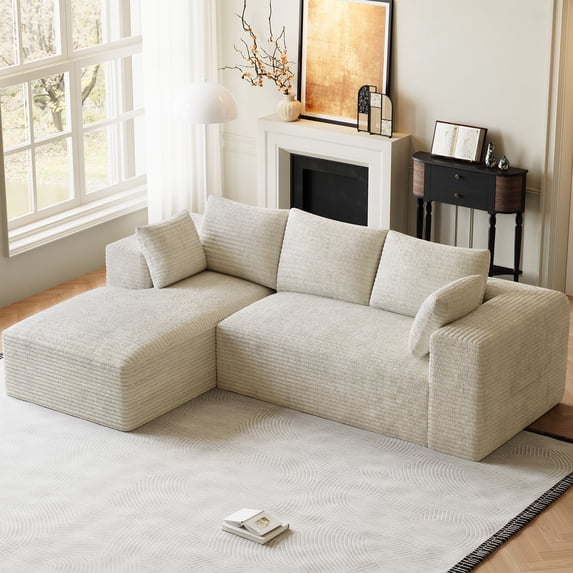 Wiilayok 107" Cloud Sectional Couch with L-Shape Chaise,Modern Modular Sofa with Deep Seat, Comfy Boneless Upholstered Couches for Living Room Bedroom,Beige