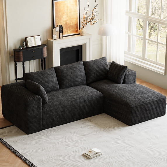 Wiilayok 107" Cloud Sectional Couch with L-Shape Chaise,Modern Modular Sofa with Deep Seat, Comfy Boneless Upholstered Couches for Living Room Bedroom,Dark Gray