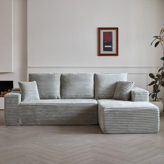 Wiilayok 107" Cloud Sectional Couch with L-Shape Chaise,Modern Modular Sofa with Deep Seat, Oversized Boneless Upholstered Couches for Living Room Bedroom,Gray(Plush Corduroy Fabric)
