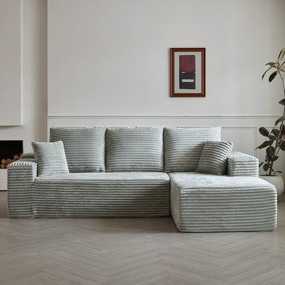 Wiilayok 107" Cloud Sectional Couch with L-Shape Chaise,Modern Modular Sofa with Deep Seat, Oversized Boneless Upholstered Couches for Living Room Bedroom,Gray(Plush Corduroy Fabric)