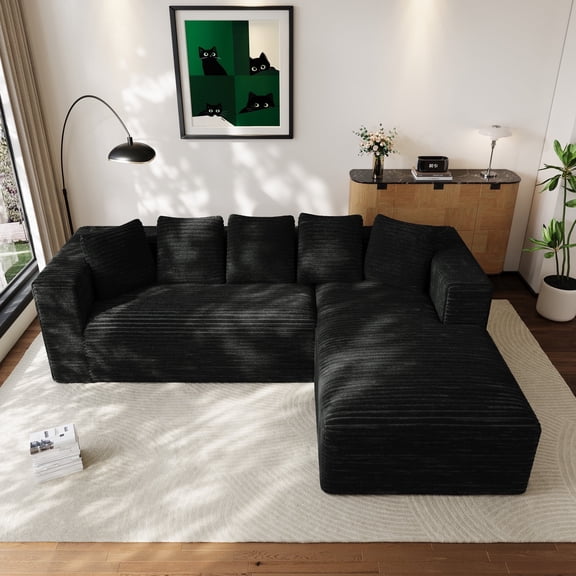 Wiilayok Modular Cloud Sectional Couch,107" L Shaped Sectional Sofa with Right Chaise,Upholstered Deep Seat Sofa for Living Room Bedroom,Black(Corduroy)