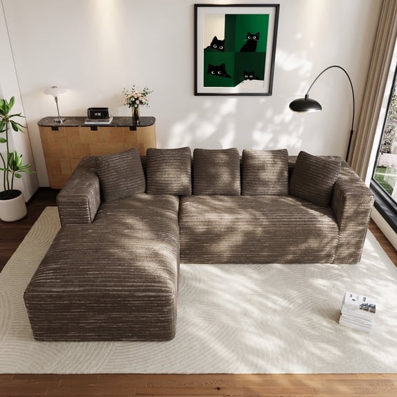 Wiilayok Modular Cloud Sectional Couch,107" L Shaped Sectional Sofa with Left Chaise,Upholstered Deep Seat Sofa for Living Room Bedroom,Light Brown(Corduroy)