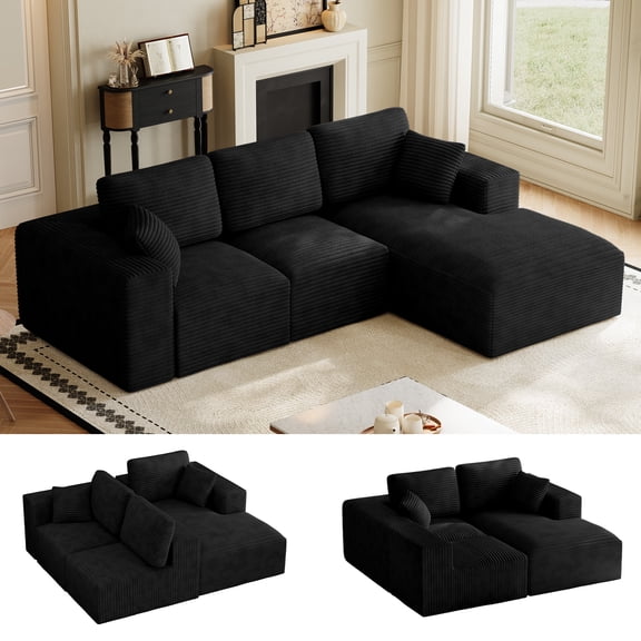 Wiilayok 109" Cloud Sectional Couch with L-Shape Chaise,Modern Modular Sofa with Deep Seat, Comfy Boneless Upholstered Couches for Living Room Bedroom,Black