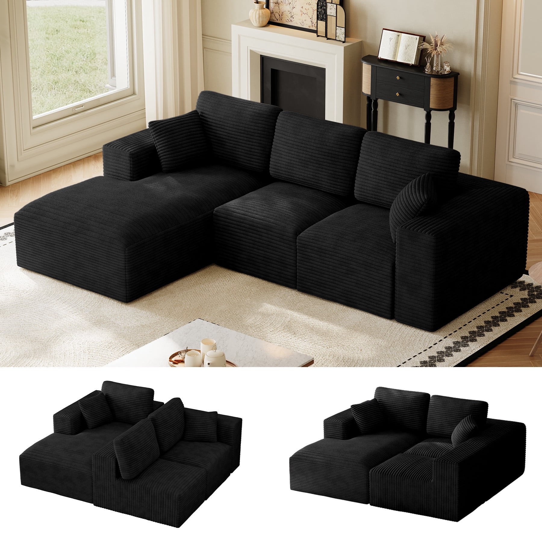 Wiilayok 109" Cloud Sectional Couch with L-Shape Chaise,Modern Modular Sofa with Deep Seat, Comfy Boneless Upholstered Couches for Living Room Bedroom,Black