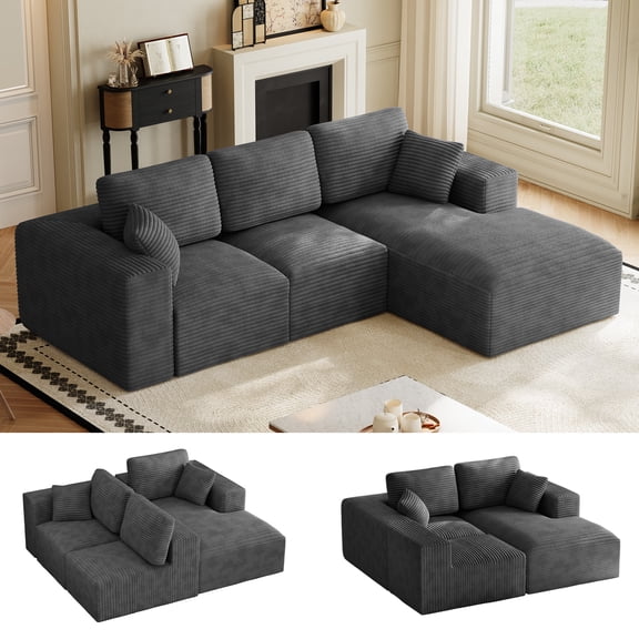Wiilayok 109" Cloud Sectional Couch with L-Shape Chaise,Modern Modular Sofa with Deep Seat, Comfy Boneless Upholstered Couches for Living Room Bedroom,Deep Gray