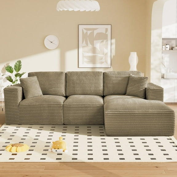 Wiilayok 108" Cloud Sectional Couch with L-Shape Chaise,Modern Modular Sofa with Deep Seat, Comfy Boneless Upholstered Couches for Living Room Bedroom,Light Brown (Plush Corduroy Fabric)