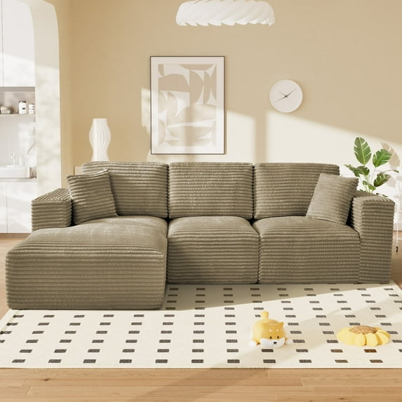 Wiilayok 108" Cloud Sectional Couch with L-Shape Chaise,Modern Modular Sofa with Deep Seat, Comfy Boneless Upholstered Couches for Living Room Bedroom,Light Brown (Plush Corduroy Fabric)