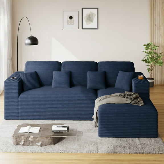 Wiilayok 110" L-Shape Cloud Sectional Couch with Oversized Chaise,Modern Modular Sofa with Cup Holder and Side Pouch,Comfy Boneless Upholstered Couches for Living Room,Dark Grey