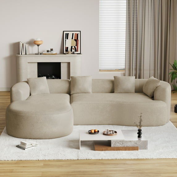 Wiilayok 110" Chenille L Shaped Sectional Sofa,Curved Sofa Couch with Left Chaise,Cloud Compression Deep Seat Sofa Couches for Living Room,No Assembly,Light Brown