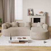 Wiilayok 110" Chenille L Shaped Sectional Sofa, Curved Deep Seat Cloud Sofa Couch with Right Chaise for Living Room Apartment,No Assembly,Light Brown