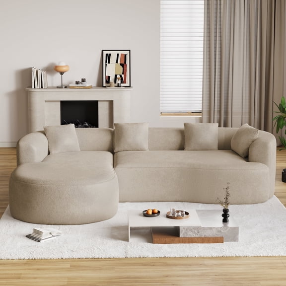 Wiilayok 110" Chenille L Shaped Sectional Sofa, Curved Deep Seat Cloud Sofa Couch with Left Chaise for Living Room Apartment,No Assembly,Light Brown