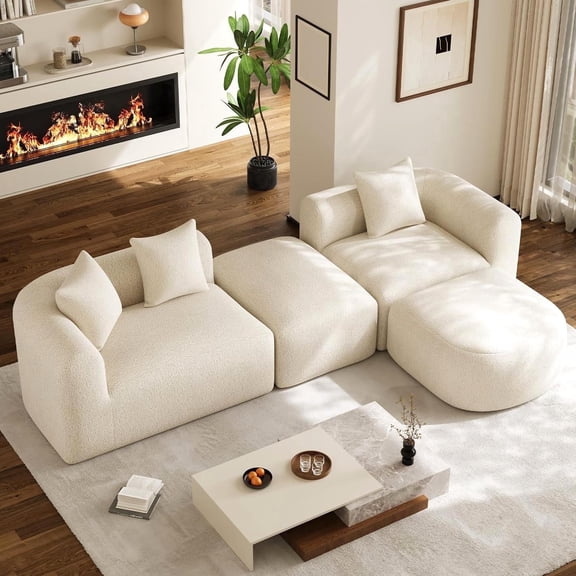 Wiilayok Oversized Chenille Modular Sofa,119" Curved Sofa L shape/U Shaped Sectional Sofa Couch with Ottoman,Cloud Deep Seater Sofa for Living Room,Beige