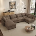 thumbnail image 1 of Wiilayok 130" Corduroy U-Shaped Modular Sectional Sofa 6-Seat Cloud Fluffy Couch Set for Living Room with Ottoman, USB Port, Cup Holder, Storage, Light Brown, 1 of 9