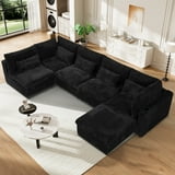 Wiilayok 130" Oversized U Shape Cloud Couch,Large Sectional Sofa,Deep Modular Sofa Set for Living Room,Fluffy Plush Corduroy 6 Seat Sectional with Ottoman,USB Port,Cup Holder,Storage Pocket,Black - Walmart.com