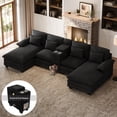 thumbnail image 1 of Wiilayok 130" Oversized U Shaped Chenille Sectional Sofa with Pet House Console, Deep Seat Couch with High Back, Wide Armrests, High Resilience Foam, Storage, Cup Holders for Living Room, Black, 1 of 9
