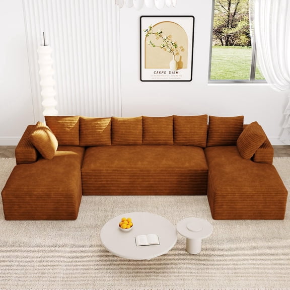 Wiilayok 130" U Shaped Sectional Sofa Set with Deep Seat Chaise, Modular Cloud Corduroy Sofa Couch for Living Room,4 Seat,Orange