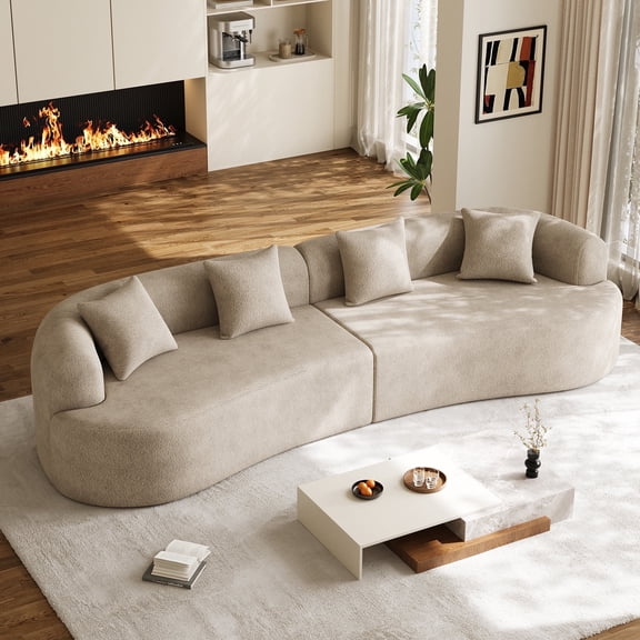 Wiilayok 131" Modern Chenille Sectional Sofa,Curved Sofa with Deep Seat,Cloud Compression Sofa Couch for Living Room,No Assembly,Light Brown