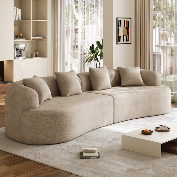 Wiilayok 131" Modern Chenille Sectional Sofa,Curved Sofa with Deep Seat,Cloud Compression Sofa Couch for Living Room,No Assembly,Light Brown