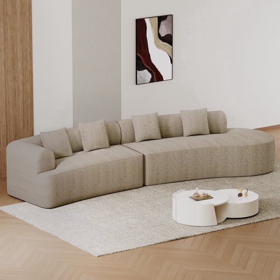 Wiilayok 146.5" Chenille Cloud Couch,Large Curved Sofa with Deep Seat Modular Sectional Sofa Couch for Living Room,No Assembly,Brown