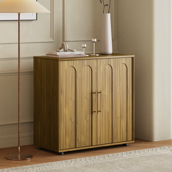 Wiilayok 31.5 Inch Mid Century Modern Sideboard Buffet Cabinet Oak Arched Doors Storage Credenza Media Console