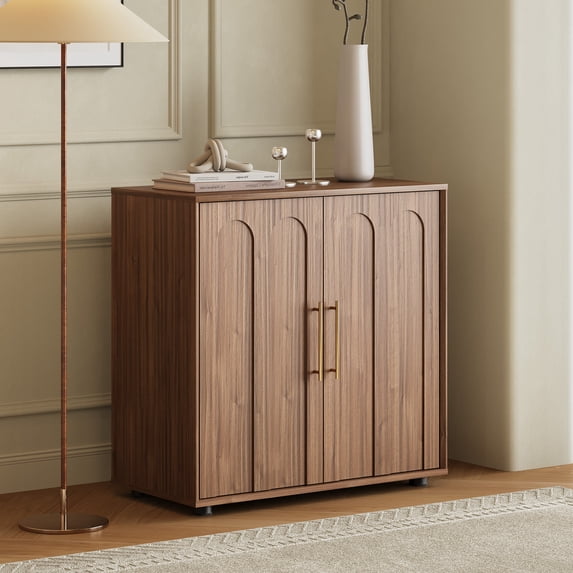 Wiilayok 31.5 Inch Mid Century Modern Sideboard Buffet Cabinet Walnut Arched Doors Storage Credenza Media Console