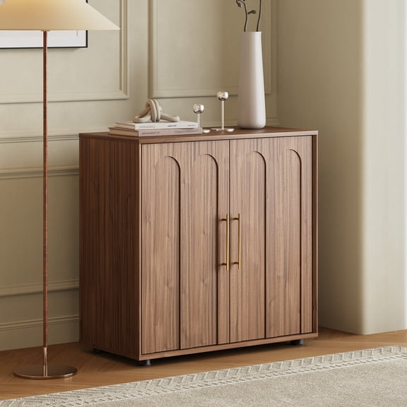 Wiilayok 31.5 Inch Mid Century Modern Sideboard Buffet Cabinet Walnut Arched Doors Storage Credenza Media Console