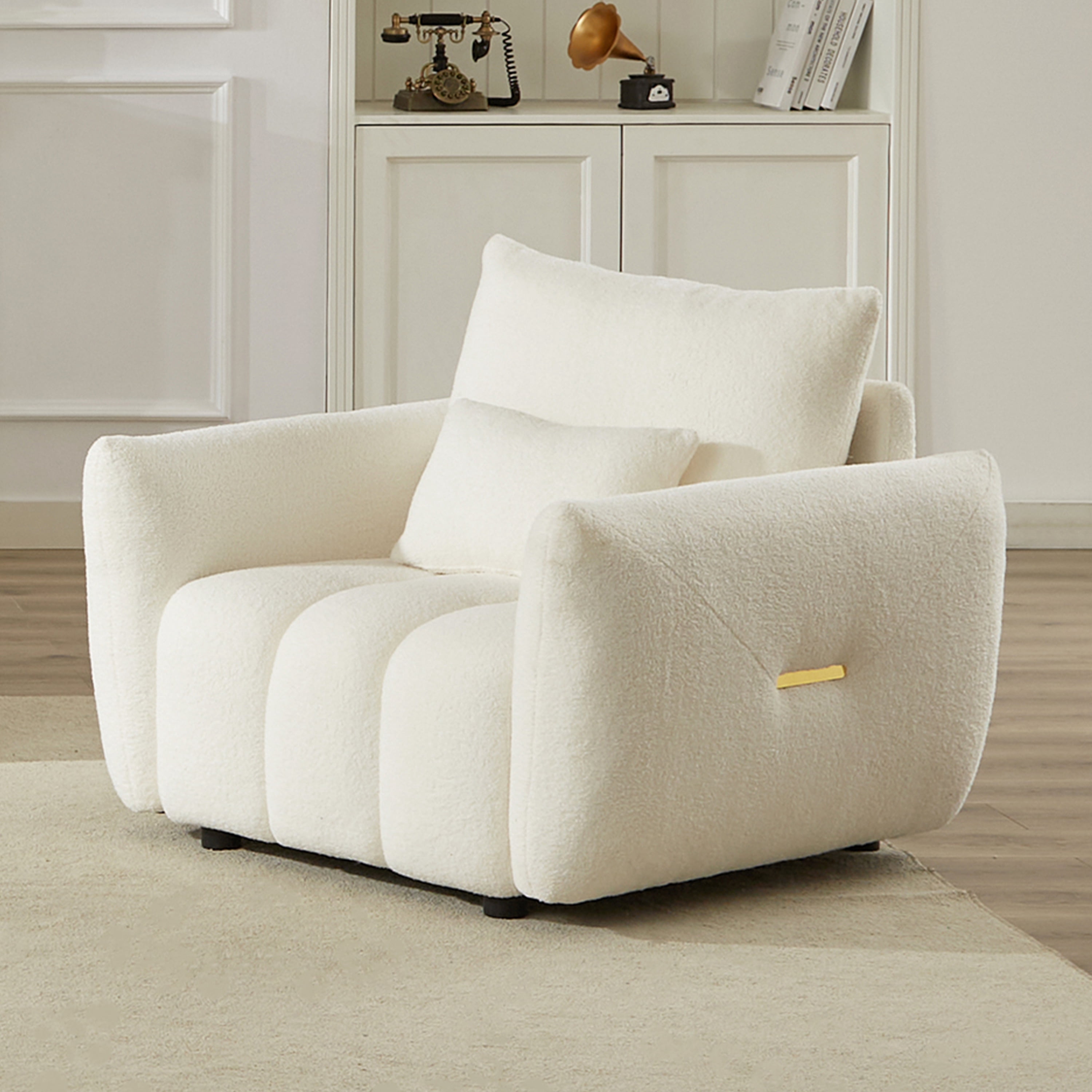 Wiilayok 33.5"D x 37.75"W Teddy Cloud Sofa Couch, Comfy Upholstered Sherpa Deep Seat Boucle Sofa, Cozy Modern Single Couch with 1 Pillows, Loveseat for Living Room Apartment Office, Beige
