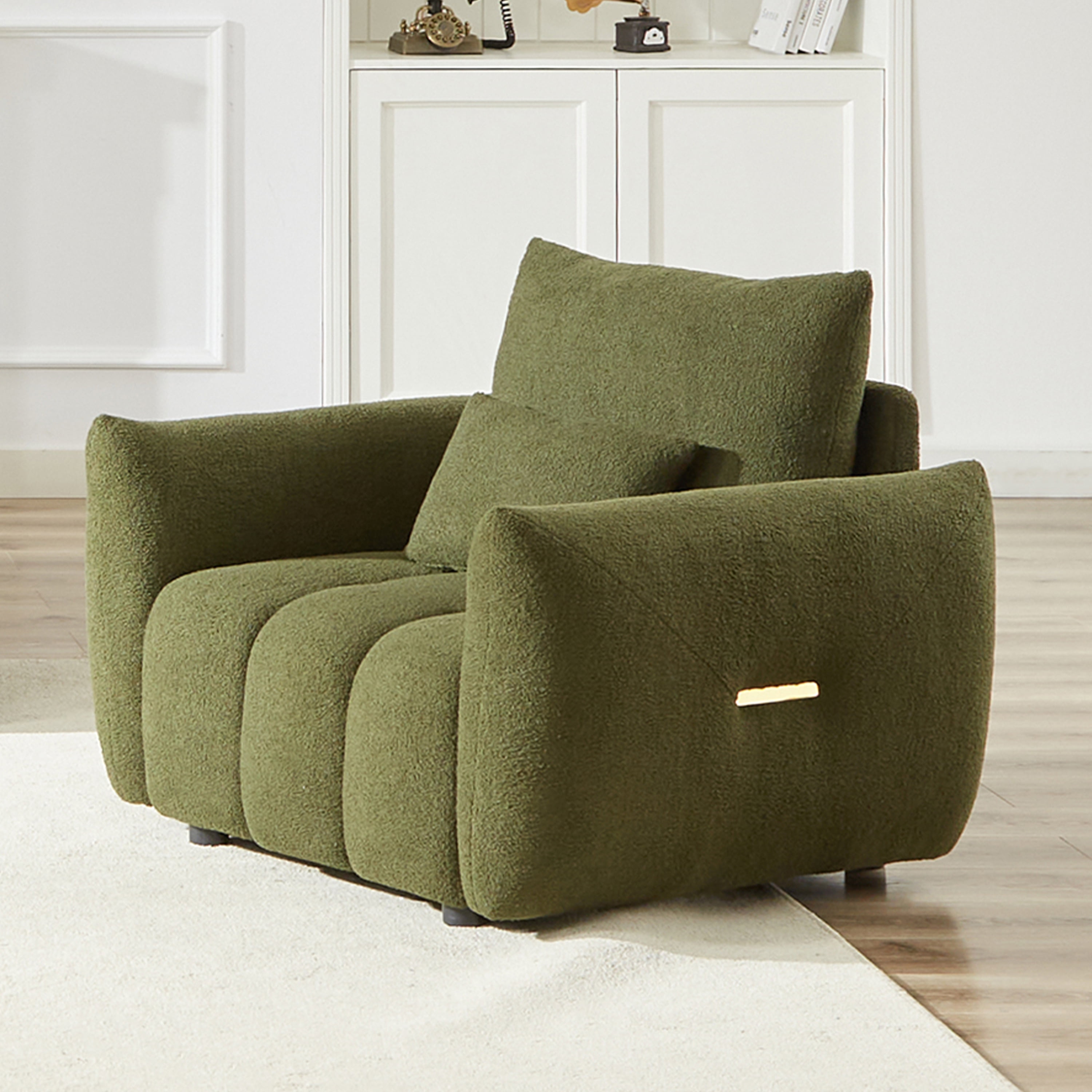 Wiilayok 33.5"D x 37.75"W Teddy Cloud Sofa Couch, Comfy Upholstered Sherpa Deep Seat Boucle Sofa, Cozy Modern Single Couch with 1 Pillows, Loveseat for Living Room Apartment Office, Green