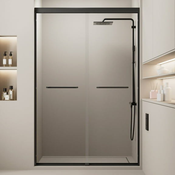Wiilayok 44-48 in. W x 72 in. H Double Sliding Shower Door, Semi-frameless Bypass Bathroom Sliding Door with 1/4" (6mm) Tempered Glass for Walk-in Shower, Matte Black
