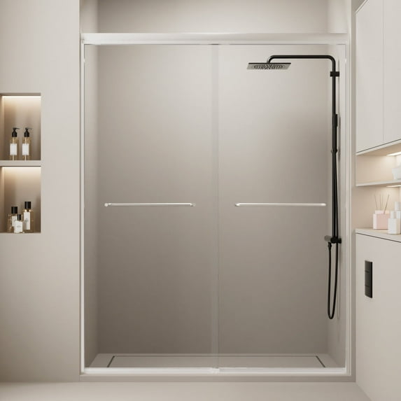 Wiilayok 56-60 in. W x 72 in. H Double Sliding Shower Door, Semi-frameless Bypass Bathroom Sliding Door with 1/4" (6mm) Tempered Glass for Walk-in Shower, Brushed Nickel