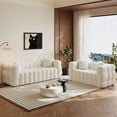 thumbnail image 1 of Wiilayok 59.1"+80.3" Modern Tufted Upholstered Teddy 2 & 3 Seater Sofa Set with 4 Pillows, Comfy Sherpa Deep Seat Cloud Couch, Loveseat for Living Room Apartment, Beige White, 1 of 8