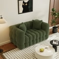 thumbnail image 1 of Wiilayok 59.1" Modern Tufted Upholstered Teddy 2 Seater Loveseat Sofa with 2 Pillows，Comfy Sherpa Deep Seat Cloud Couch, Small Love Seat for Living Room Apartment, Olive Green, 1 of 9