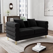 Wiilayok 59" Velvet Loveseat Sofa Deep Seat 2 Seater Couch with Gold Metal Legs,Modern Cloud Sofa for Living Room, Office, Apartment, Black