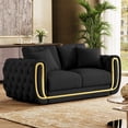 thumbnail image 1 of Wiilayok 67" Luxury Velvet Chesterfield Loveseat, Mid Century Modern 2 Seat Couch with Thick Backrest, Gold Stainless Steel Trim, Black and Gold for Living Room Office, 1 of 7