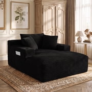 Wiilayok 68.1"D x 50"W Oversized Boneless Chaise Lounge Chair with Cup Holder,High Density Sponge with Super Strong Rebound Corduroy Cloud Sofas Couches for Living Room, No Assembly  Black