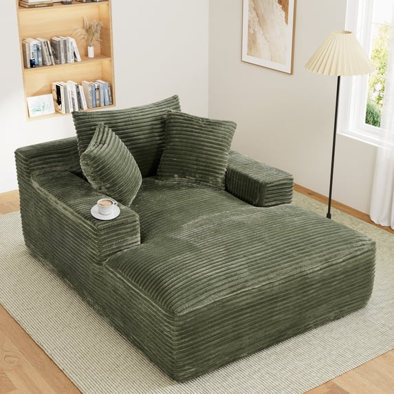 Wiilayok 68.5"D x 50"W Oversized Boneless Chaise Lounge Chair,High Density Sponge with Super Strong Rebound,Corduroy Fabric Cloud Sofas Couches for Living Room, No Assembly ( Olive Green )