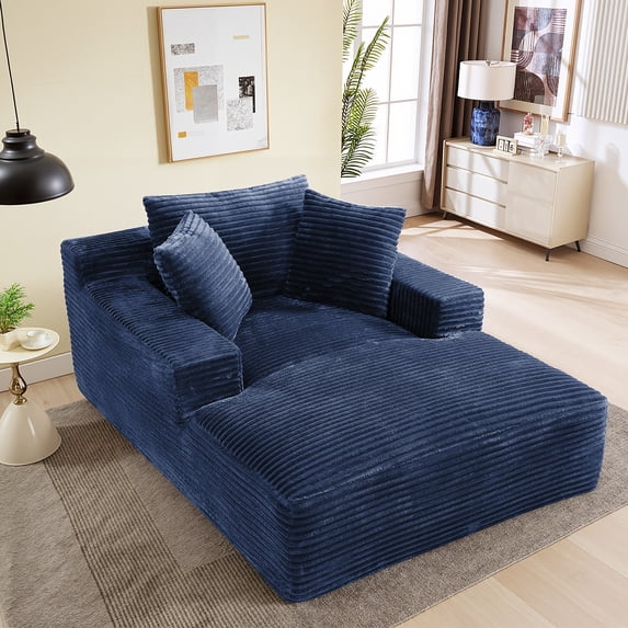 Wiilayok 68.5"D x 50"W Oversized Boneless Chaise Lounge Chair,High Density Sponge with Super Strong Rebound,Corduroy Fabric Cloud Sofas Couches for Living Room, No Assembly Blue