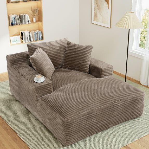 Wiilayok 68.5"D x 50"W Oversized Boneless Chaise Lounge Chair,High Density Sponge with Super Strong Rebound,Corduroy Fabric Cloud Sofas Couches for Living Room, No Assembly ( Light Brown )