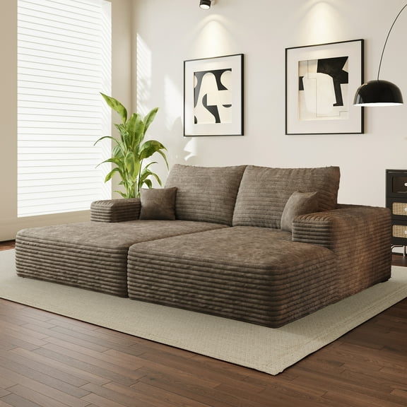 Wiilayok 74.8" Modern Sofa bed With Dual sleeper,Oversized Boneless lounger for Living Room Bedroom,No Assembly Required,Brown (Plush Corduroy Fabric)
