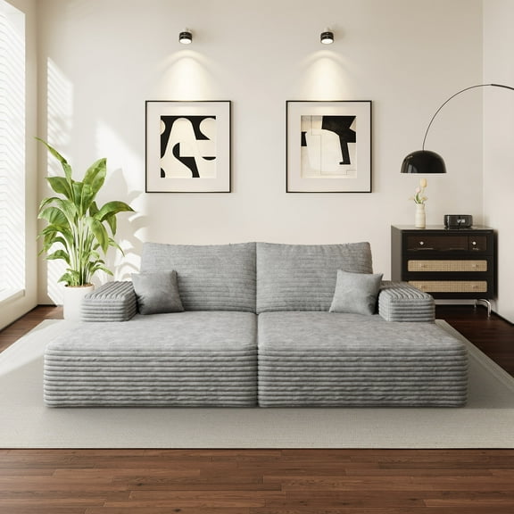Wiilayok 74.8" Modern Sofa bed With Dual sleeper,Oversized Boneless lounger for Living Room Bedroom,No Assembly Required,Gray (Plush Corduroy Fabric)