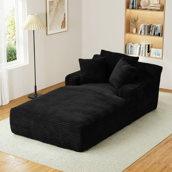 Wiilayok 76.2"D x 50"W Oversized Boneless Chaise Lounge Chair,High Density Sponge with Super Strong Rebound,Corduroy Fabric Cloud Sofas Couches for Living Room, No Assembly ( Black )