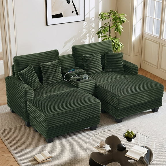 Wiilayok Convertible Modular Cloud Sofa,U Shaped Sectional Sofa Couch Set with Ottoman,Central Console,Cup Holder, Adjustable Backrest for Living Room,Olive Green