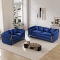 thumbnail image 1 of Wiilayok 86.7" 3 Seat & 62" Loveseat Luxury Velvet Sofa Set, Chesterfield Mid Century Modern Couches, Thick Backrest, Gold Stainless Trim, Blue Gold for Living Room Office, 1 of 10