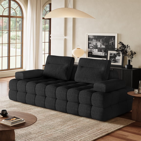 Wiilayok 88" Modular Cloud Couch, Chenille Fabric with Memory Foam, Removable Armrests & Backrests, Black
