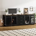 thumbnail image 1 of Wiilayok 94.5" Dog Crate Furniture for 2 Large Medium Dogs, Wooden Dog Kennel TV Stand with 3 Storage Drawers, 4 Bowls & Locks, Black Brown Indoor Dog House, 1 of 9