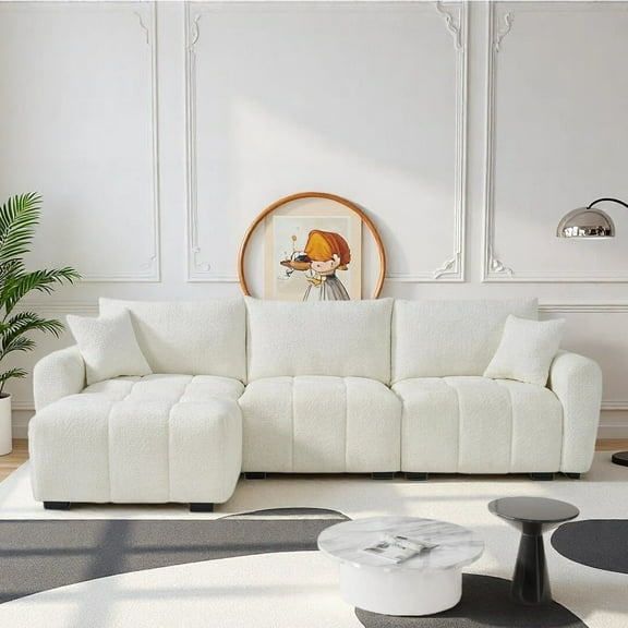 Wiilayok 110" L Shaped Sectional Sofa with Ottoman,Chenille Modular 4 Seater Sofa Couch Set with Tufted Design for Living Room,Beige