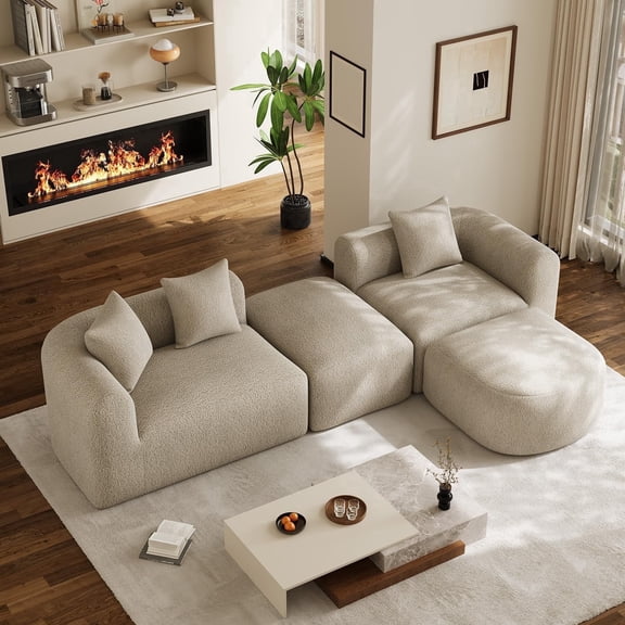 Wiilayok Oversized Chenille Modular Sofa,119" Curved Sofa L shape/U Shaped Sectional Sofa Couch with Ottoman,Cloud Deep Seater Sofa for Living Room,Light Brown