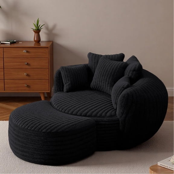 Wiilayok 50.5'' Oversized Chaise Lounge Chair Indoor,Thickened Backrest Sleeper Sofa Couch with Soft Pillows for Living Room, Black